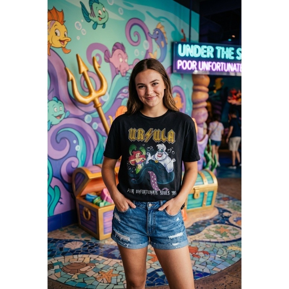 Disney Ursula Poor Unfortunate Souls 89 Graphic Tee Black Large Short Sleeve